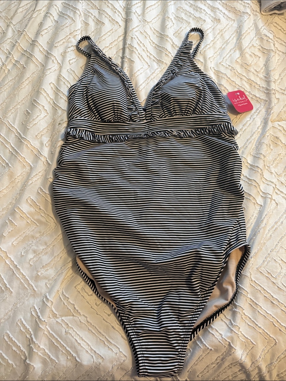 Isabel Maternity by Ingrid & Isabel Black and White Striped Maternity One-Piece
